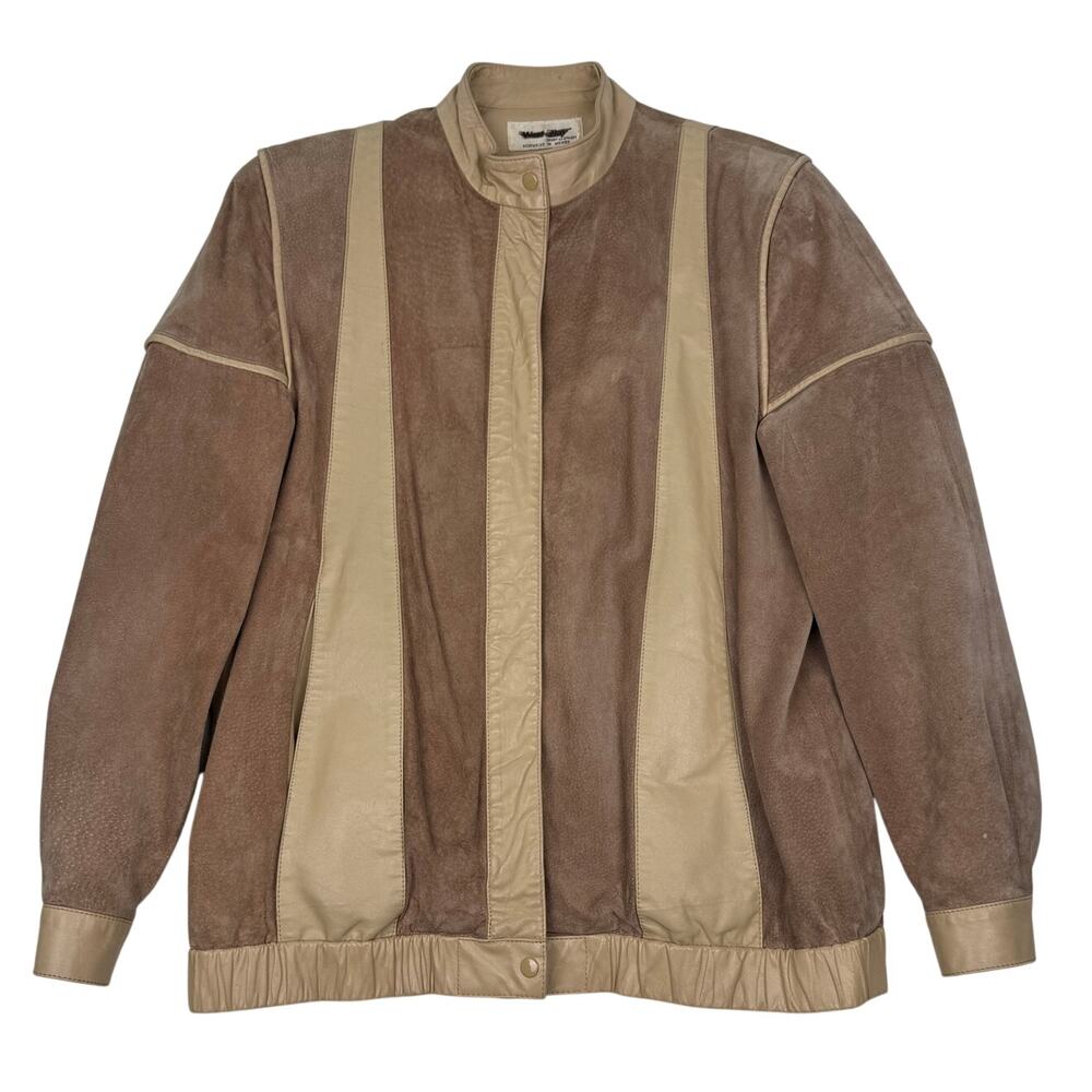 Vintage West Bay Suede Jacket Leather Contrast Panel Tan Brown 80s Size 6